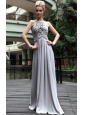 Gray Empire Scoop Neck Floor-length Chiffon Beading Prom Dress