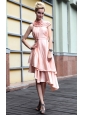 Pink Empire High Neck Asymmetrical Taffeta Beading Prom Dress