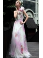 Popular Empire One Shoulder Floor-length Print and Tulle Handle Flowers Prom Dress