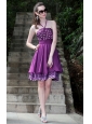 Purple A-Line / Princess Halter Knee-length Taffeta Rhinestones Prom / Cocktail Dress