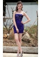 Purple Column Strapless Mini-length Taffeta Beading Prom / Cocktail Dress
