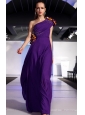 Eggplant Purple Empire One Shoulder Floor-length Chiffon Beading and Ruch Prom / Graduation Dress