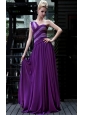 Eggplant Purple Empire One Shoulder Floor-length Chiffon Prom / Evening Dress