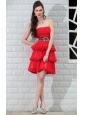 Coral Red A-Line / Princess Strapless Mini-length Chiffon Rhinestones and Sequins Prom / Homecoming Dress