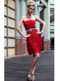 Red Column/Sheath Strapless Mini-length Chiffon Ruffles Prom Dress