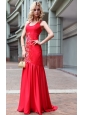 Red Mermaid / Trumpet Scoop Brush / Sweep Taffeta Embroidery Prom Dress