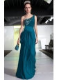 Turquoise Empire One Shoulder Floor-length Chiffon Beading and Ruch Prom / Celebrity Dress