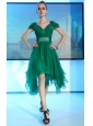 Dark Green Empire V-neck High-low Chiffon Beading and Ruch Prom Dress