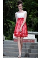 White and Red Empire Bateau Knee-length Organza Beading Prom / Homecoming Dress