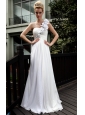 White Empire One Shoulder Floor-length Chiffon Beading and Ruch Prom Dress