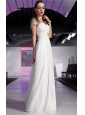 White Empire Square Short Sleeves Floor-length Chiffon Beading and Ruch Prom / Celebrity Dress