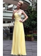 Yellow Empire One Shoulder Floor-length Beading Chiffon Prom / Party Dress