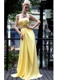 Yellow Empire Strapless Floor-length Beading Prom / Pageant Dress