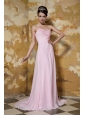 Baby Pink Empire Sweetheart Brush Train Chiffon and Elastic Woven Satin Beading and Ruch Prom / Celebrity Dress