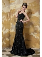 Black Column Sweetheart Brush Train Elastic Woven Satin Beading Prom / Celebrity Dress