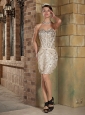 Champagne Column Sweetheart Mini-length Sequin Rhinestones Prom Dress