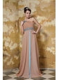 Chocolate Empire One Shoulder Brush Train Elastic Woven Satin and Chiffon Beading and Ruch Prom / Celebrity Dress