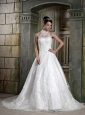 Elegant A-Line / Princess Halter Chapel Train Satin and Lace Appliques Wedding Dress