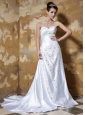 Formal Column / Sheath Sweetheart Court Train Elastic Woven Satin Appliques Wedding Dress