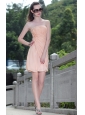 Pink Column / Sheath Strapless Mini-length Organza Ruch Prom / Homecoming Dress