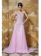 Pink Column / Sheath Sweetheart Brush Train Chiffon Beading Prom / Evening Dress