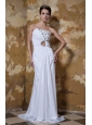 Popular Sheath / Column Strapless Floor-length Elastic Woven Satin and Chiffon Beading Prom Dress