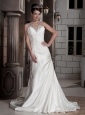 Prefect A-line / Princess V-neck Court Train Elastic Wove Satin Beading Wedding Dress