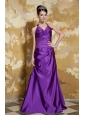 Purple A-line Halter Floor-length Elastic Woven Satin Beading and Ruch Prom Dress