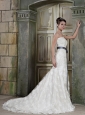 Romantic Trumpet/Mremaid Strapless Court Train Lace Sash / Ribbons Wedding Dress
