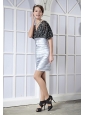 Silver and Black Column V-neck Mini-length Sequin and Elastic Woven Satin Pleat Prom Dress