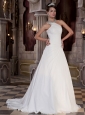 Luxuriously A-line / Princess One Shoulder Court Train Satin and Chiffon Beading Wedding Dress