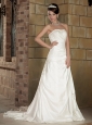 Discount A-Line / Princess Strapless Court Train Taffeta Appliques Wedding Dress