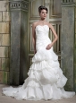 Beautiful Mermaid / Trumpet Sweetheart Court Train Satin and Organza Beading Wedding Dress