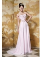 Baby Pink Empire Sweetheart Brush Train Chiffon and Elastic Woven Satin Beading Prom / Celebrity Dress