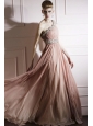 A-Line / Princess One Shoulder Floor-length Chiffon Beading Prom Dress