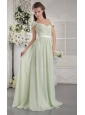 Apple Green Empire Off The Shoulder Brush Train Chiffon Ruch Bridesmaid Dress