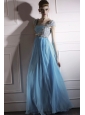 Aqua Blue Empire Square Floor-length Chiffon Beading Prom Dress
