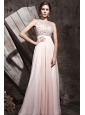 Baby Pink Empire Bateau Floor-length Chiffon Beading and Ruch Prom / Celebrity Dress