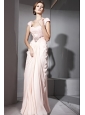 Baby Pink Empire Off The Shoulder Floor-length Chiffon Beading and Ruch Prom / Celebrity Dress