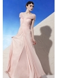 Baby Pink Empire Off The Shoulder Floor-length Chiffon Beading Prom / Evening Dress