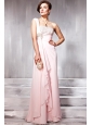 Baby Pink Empire One Shoulder Floor-length Chiffon Beading Prom / Evening Dress