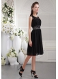 Black Empire Scoop Knee-length Chiffon Beading Bridesmaid Dress