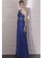 Royal Blue Empire One Shoulder Floor-length Chiffon Beading and Ruch Prom / Celebrity Dress