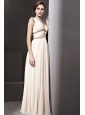 Champagne Column / Sheath V-neck Floor-length Chiffon Beading Prom / Evening Dress