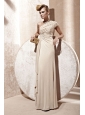 Champagne Empire One Shoulder Floor-length Elastic Woven Satin Beading Prom Dress
