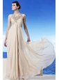 Champagne Empire Scoop Floor-length Chiffon Appliques Prom Dress