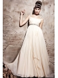 Champagne Empire Straps Floor-length Chiffon Beading and Ruch Prom / Celebrity Dress
