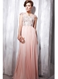 Baby Pink Empire V- neck Floor-length Chiffon Ruch Prom Dress