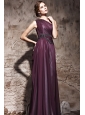 Dark Purple Empire One Shoulder Floor-length Chiffon and Elastic Wove Satin Beading Ruch Prom / Evening Dress
