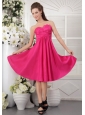 Discount Empire Strapless Knee-length Taffeta Ruch Hot Pink Bridesmaid Dress